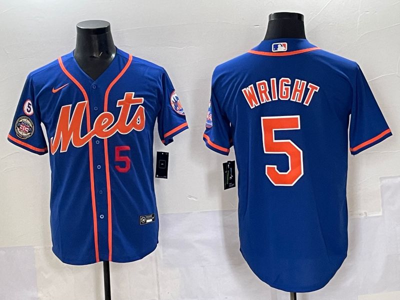 Men 2025 New York Mets #5 Wright Blue Game Nike MLB Jersey style 010